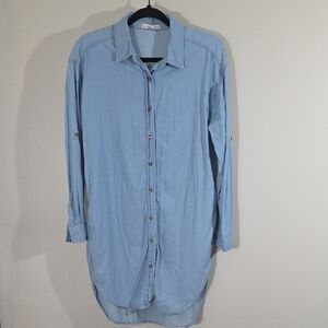 Zara Light Blue Denim Midi Dress